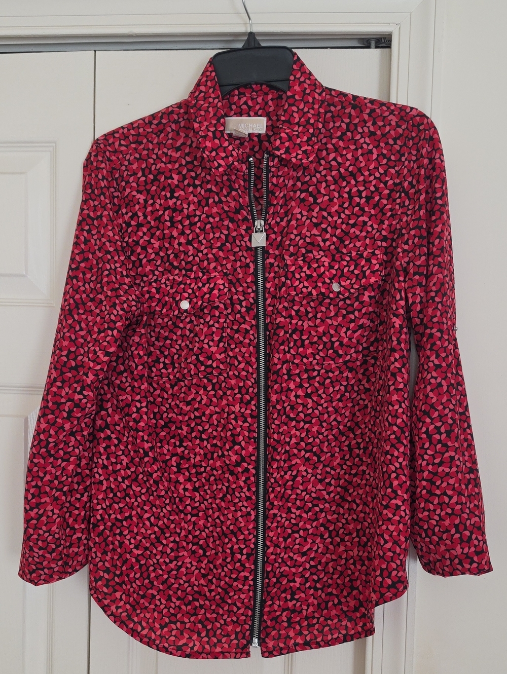 MICHAEL Michael Kors Red Pink Printed Zip-Front Shirt Jacket